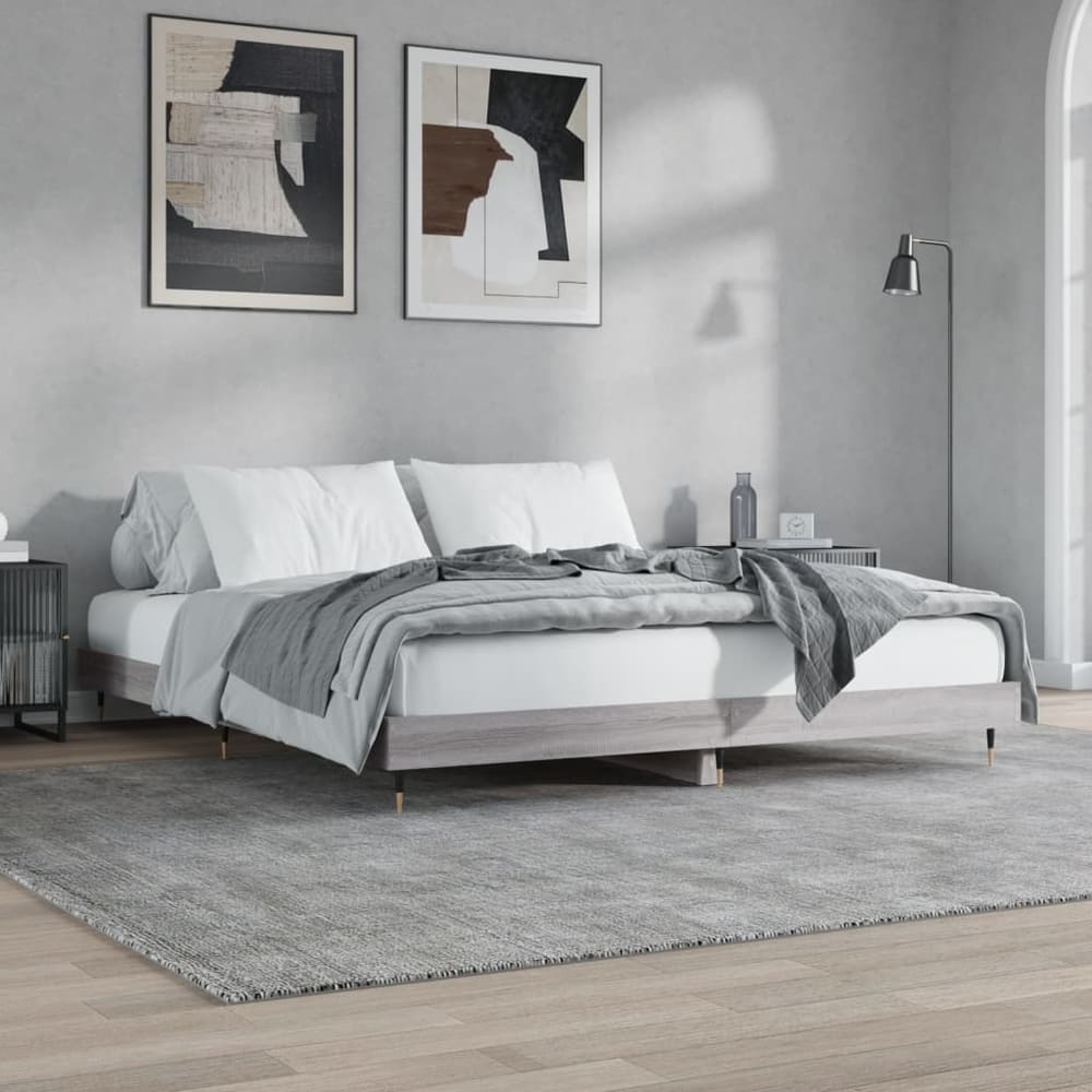 Bed Frame without Mattress 200x200 cm Engineered Wood Grey sonoma