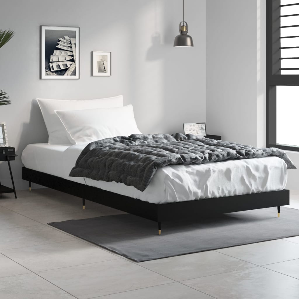 Bed Frame without Mattress 90x200 cm Engineered Wood Black