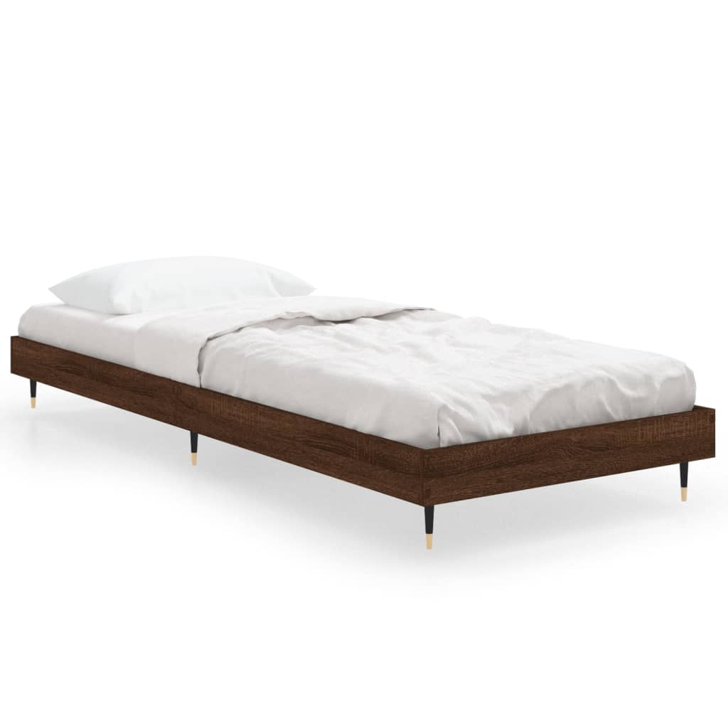 vidaXL Bed Frame without Mattress Brown Oak 75x190 cm Small Single Engineered Wood 2