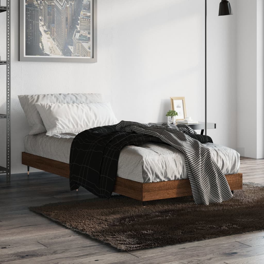 vidaXL Bed Frame without Mattress Brown Oak 75x190 cm Small Single Engineered Wood 1