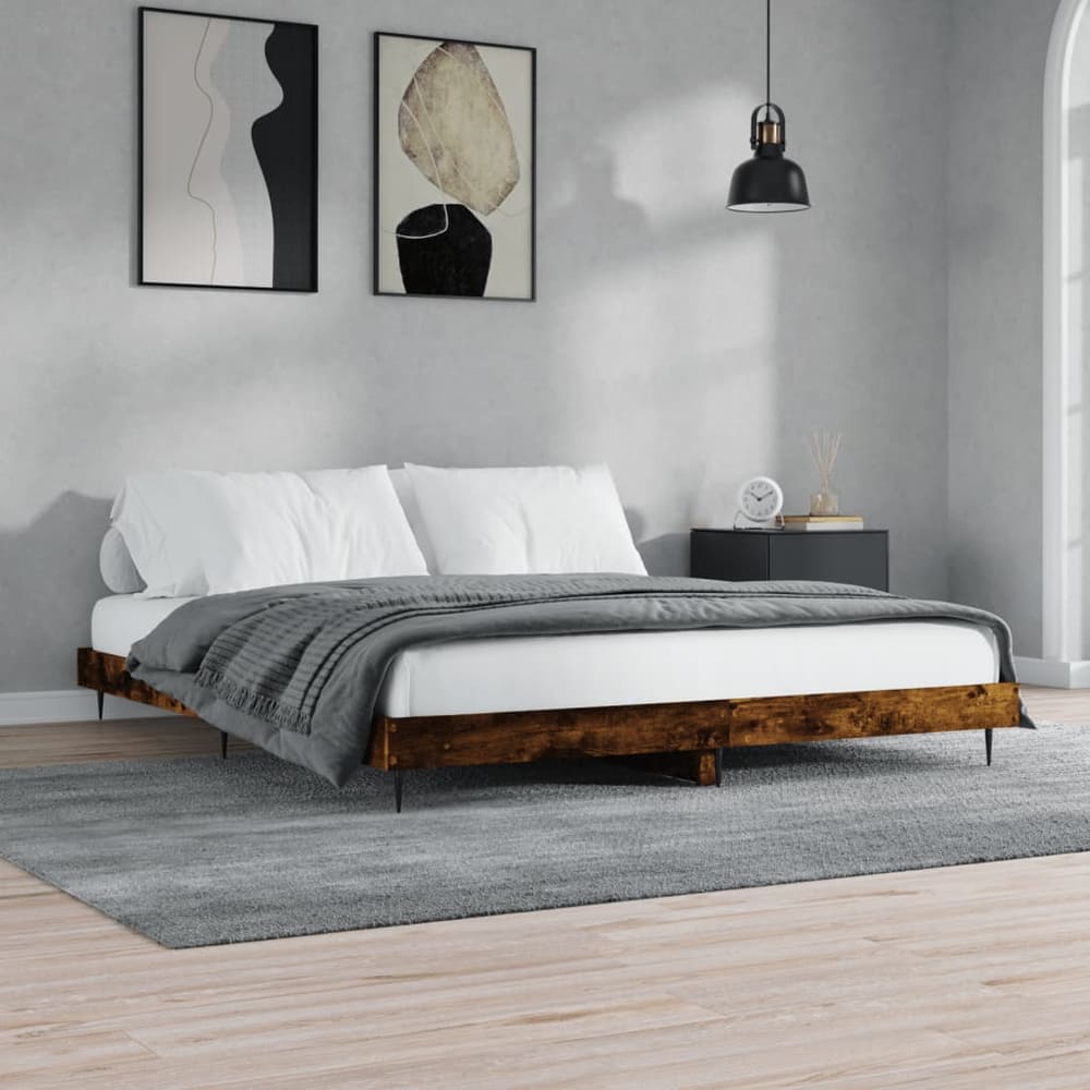 Bed Frame without Mattress Engineered Wood Length 200 cm Smoked Oak 200 cm