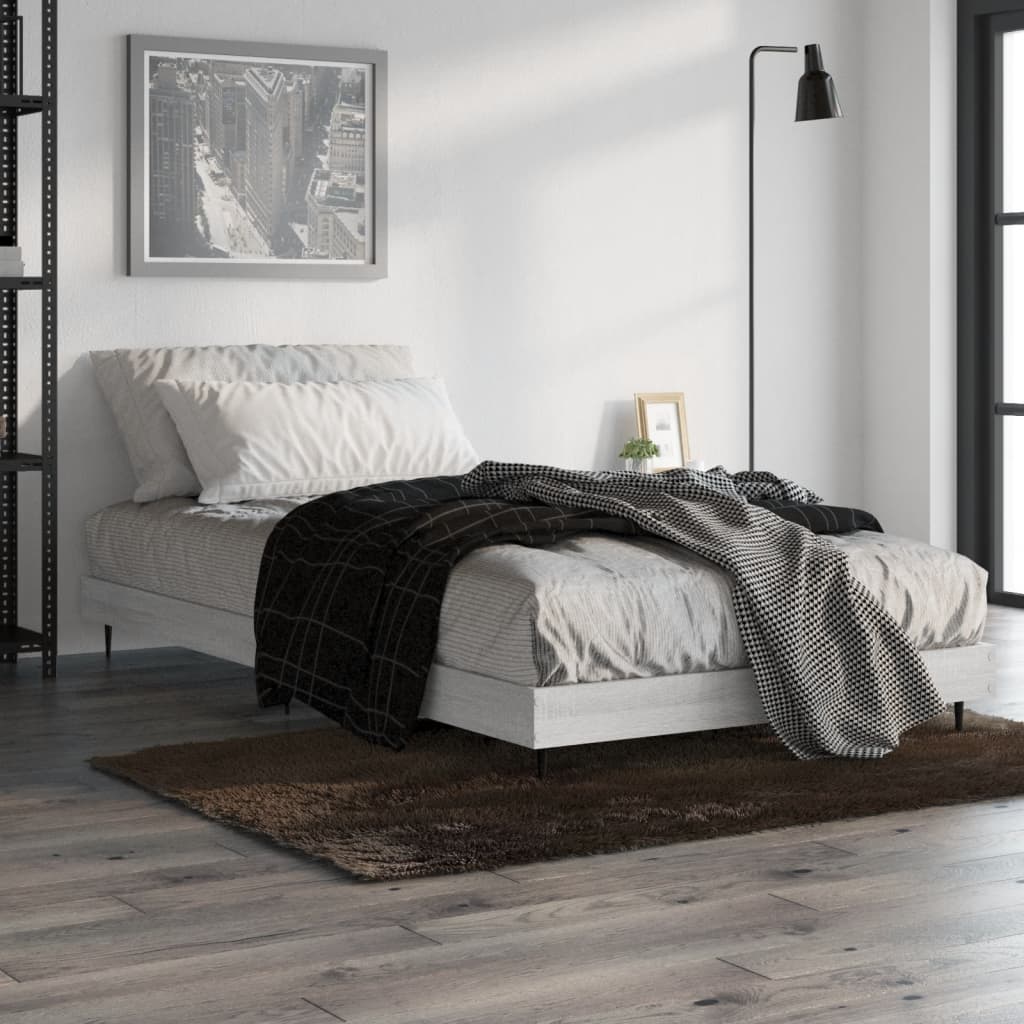 vidaXL Bed Frame without Mattress Grey Sonoma 90x190 cm Single Engineered Wood 4