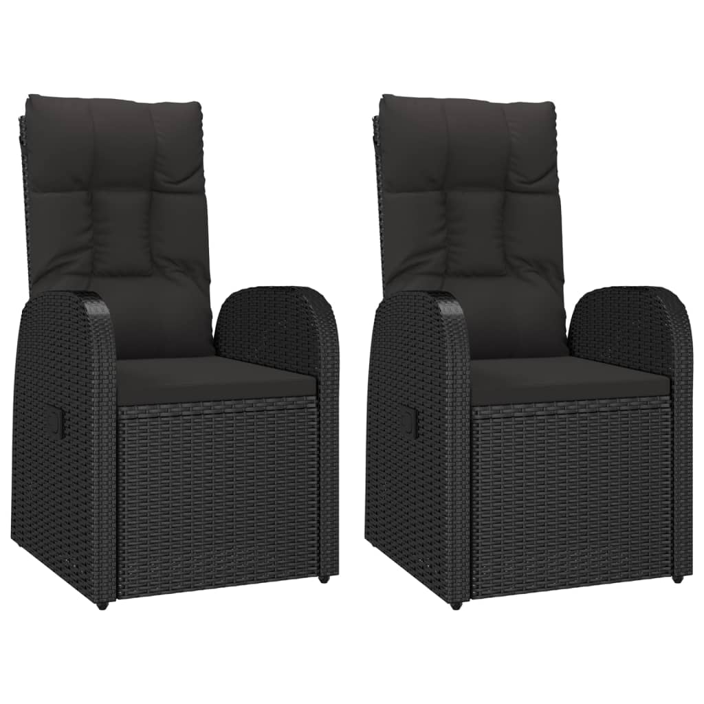 5 Piece Garden Dining Set Black Poly Rattan&Solid Wood Acacia 90 x 90 x 75 cm 2x reclining chair