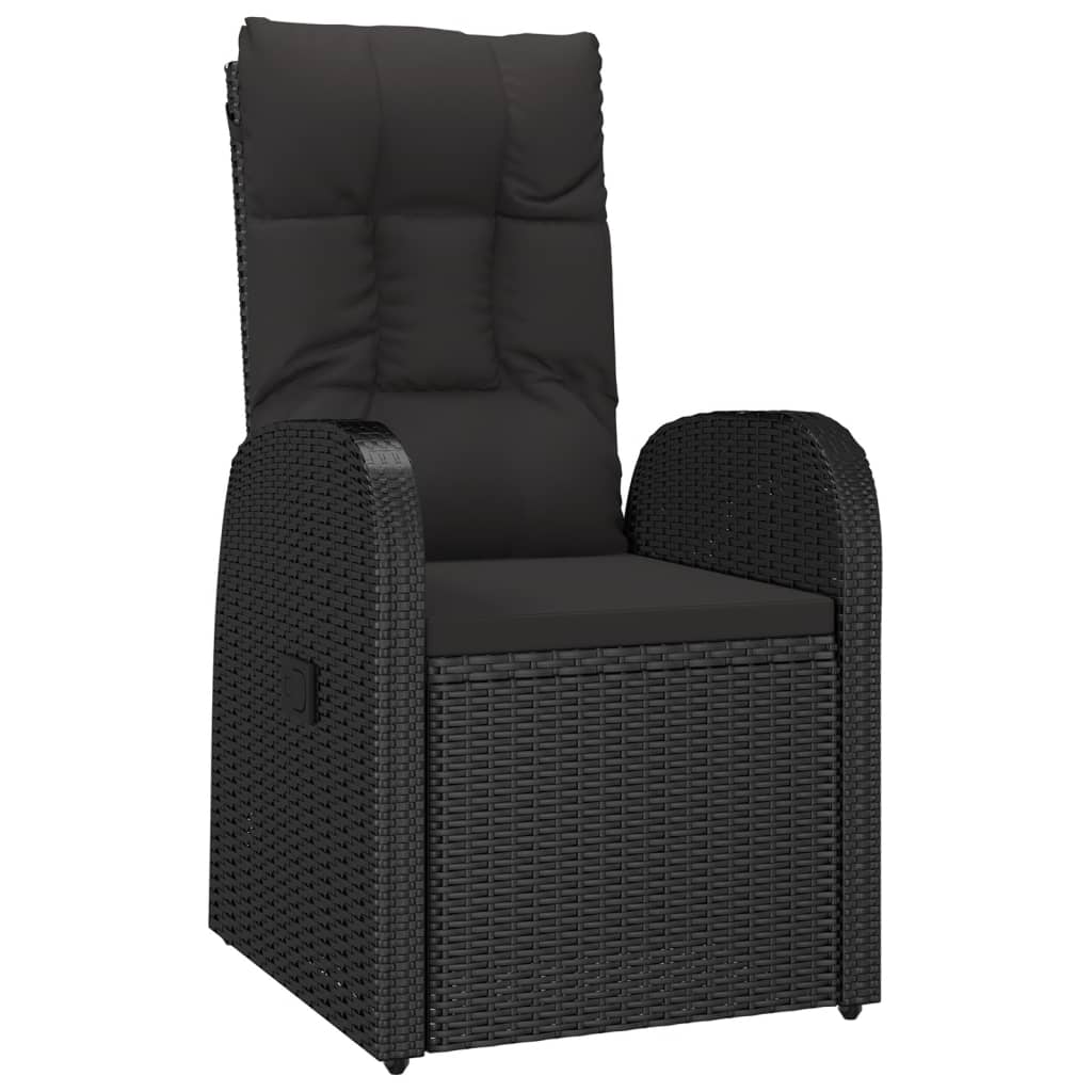 5 Piece Garden Dining Set Black Poly Rattan&Solid Wood Acacia 90 x 90 x 75 cm 2x reclining chair