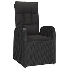 5 Piece Garden Dining Set Black Poly Rattan&Solid Wood Acacia 90 x 90 x 75 cm 2x reclining chair