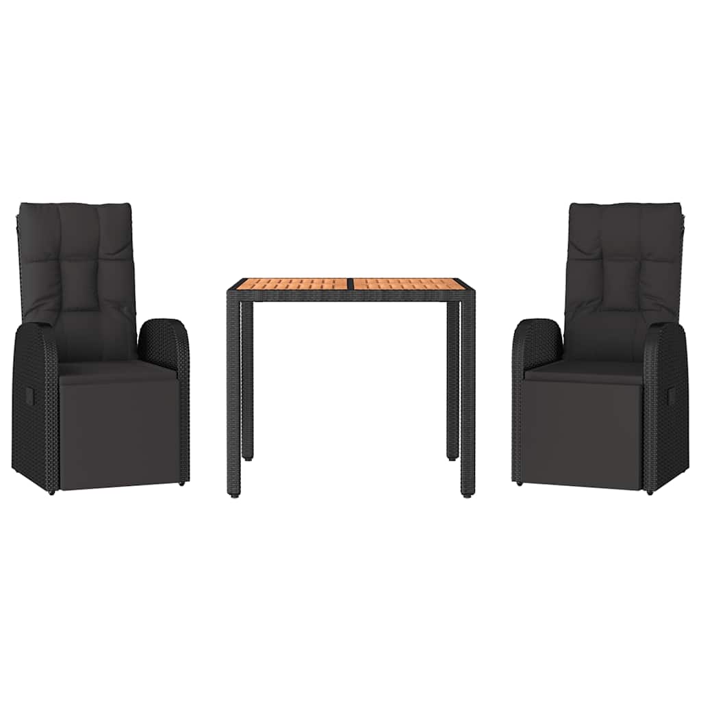 Garden Dining Set Black Poly Rattan&Solid Wood Acacia 90 x 90 x 75 cm 3