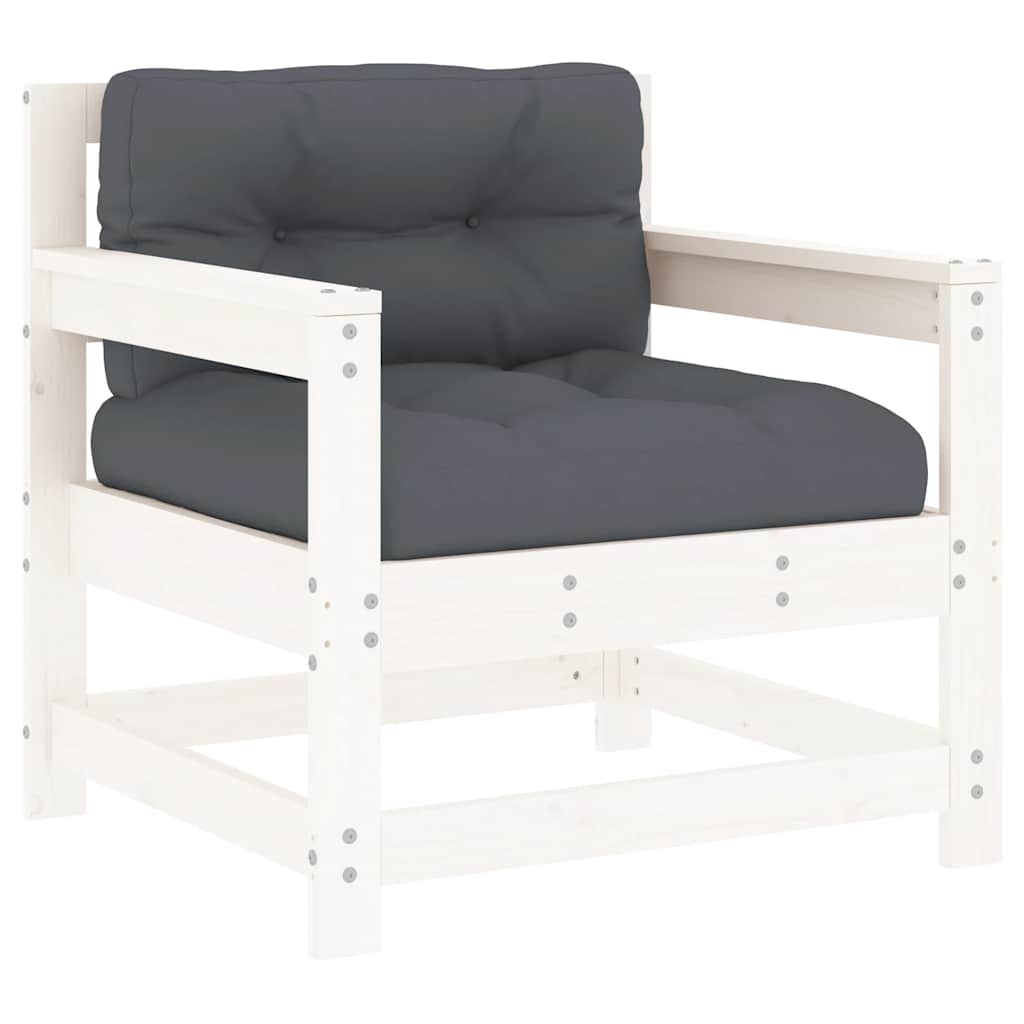 vidaXL Garden Chairs with Cushions 2 pcs White Solid Wood Pine 3