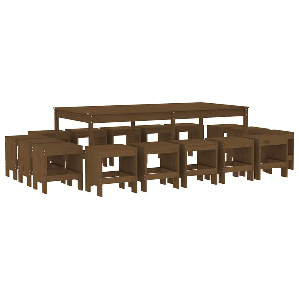 17 Piece Garden Dining Set Solid Wood Pine Honey brown pine