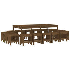 17 Piece Garden Dining Set Solid Wood Pine Honey brown pine