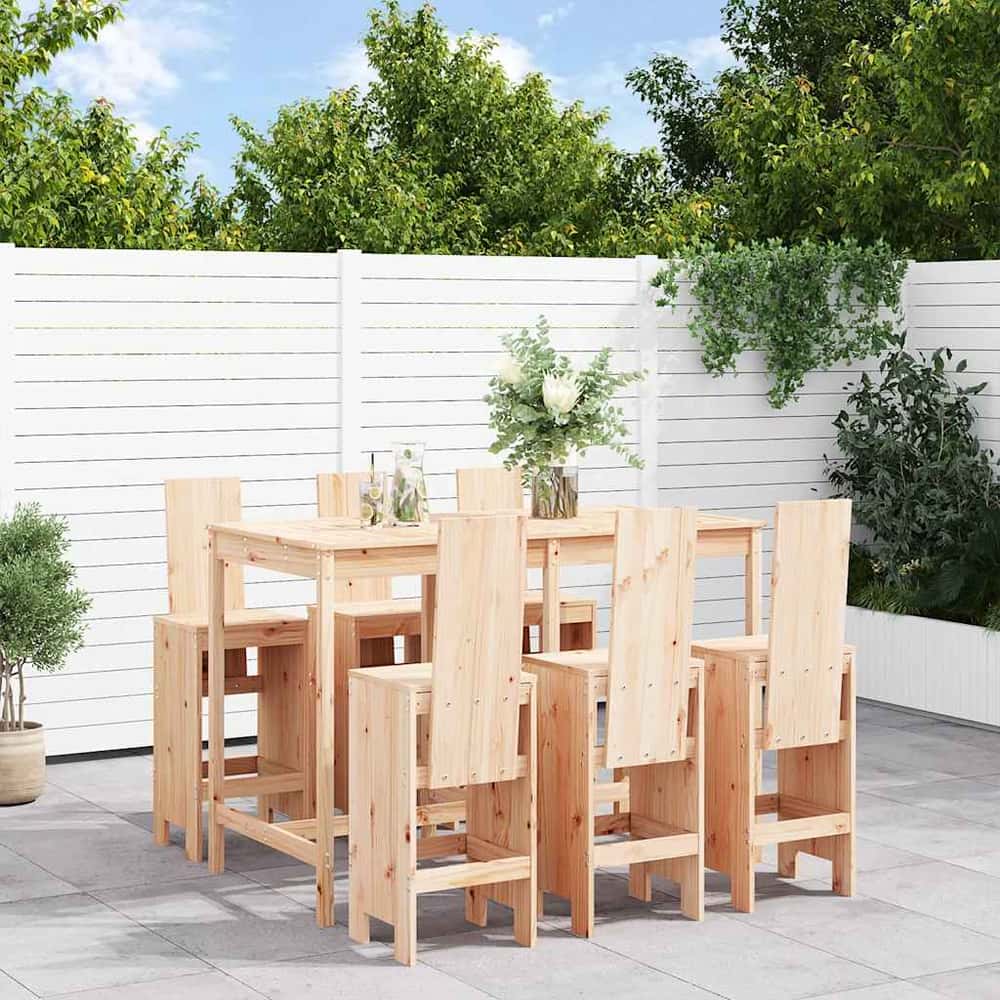 7 Piece Garden Bar Set Solid Wood Pine Natural pine