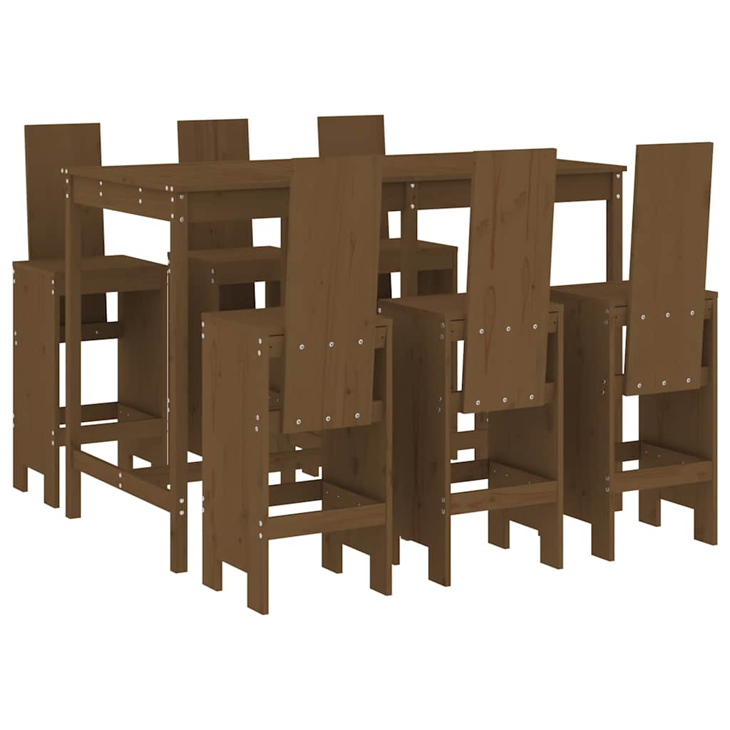 7 Piece Garden Bar Set Solid Wood Pine Honey brown pine