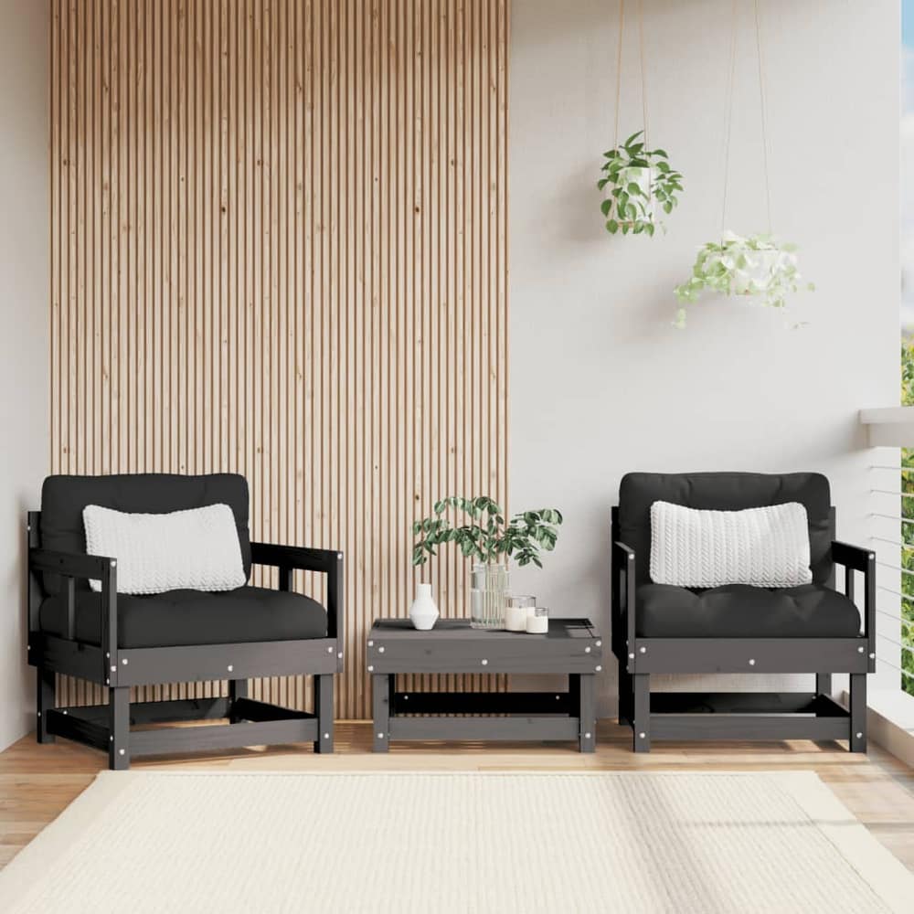 Garden Chairs 2 pcs Solid Wood Pine Armchair (2 pcs) Grey pine
