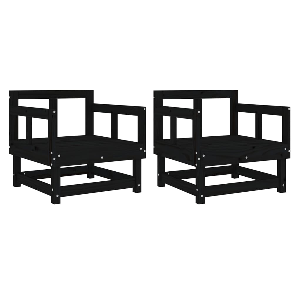 Garden Chairs 2 pcs Solid Wood Pine Armchair (2 pcs) Black pine