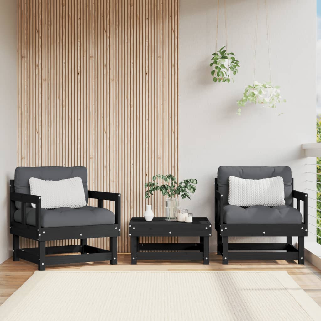 Garden Chairs 2 pcs Solid Wood Pine Armchair (2 pcs) Black pine