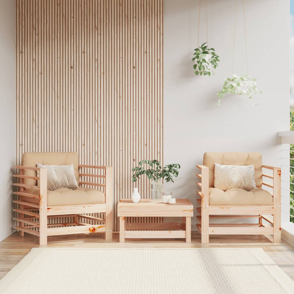 Garden Chairs 2 pcs Solid Wood Pine Armchair (2 pcs) Natural pine