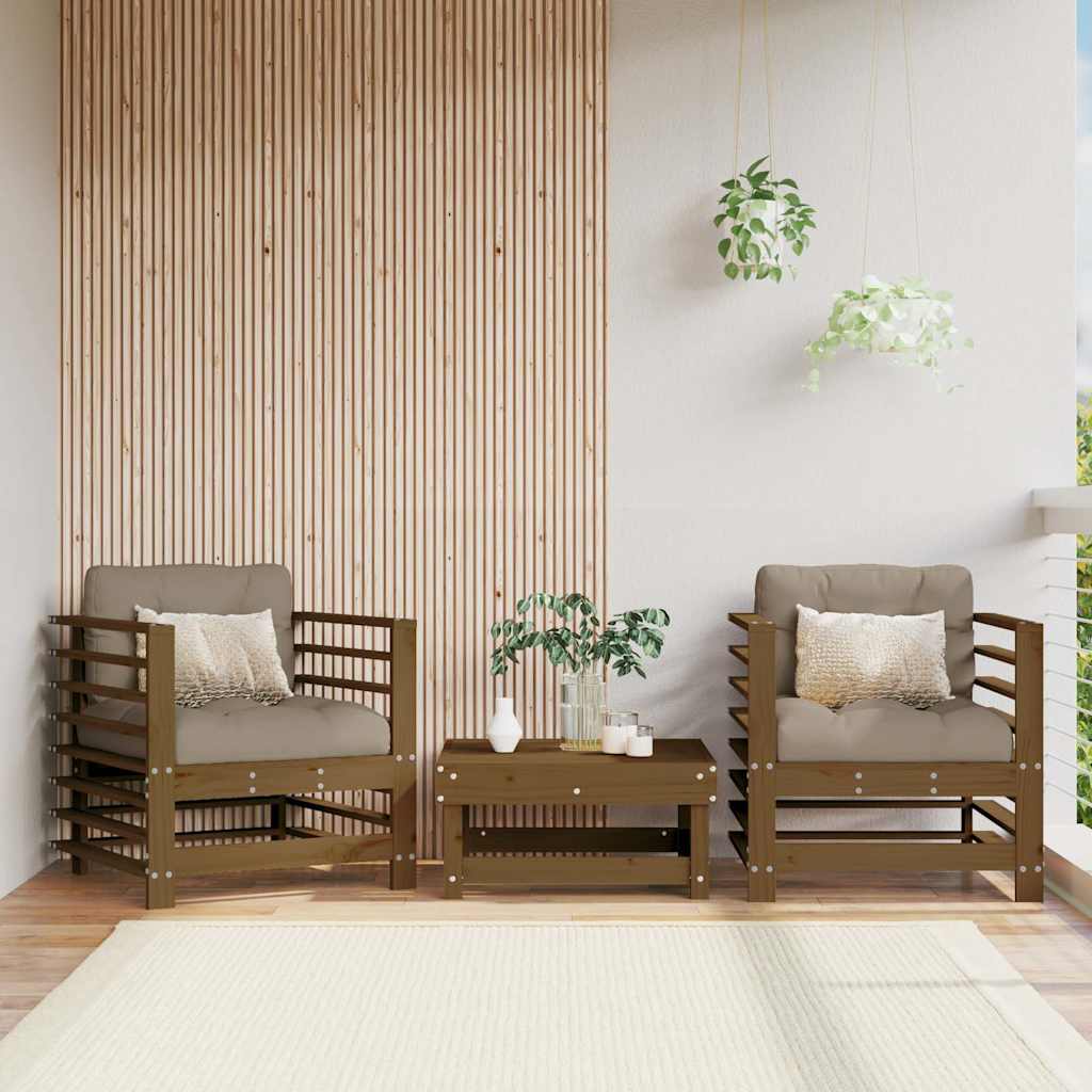 Garden Chairs 2 pcs Solid Wood Pine Armchair (2 pcs) Honey brown pine