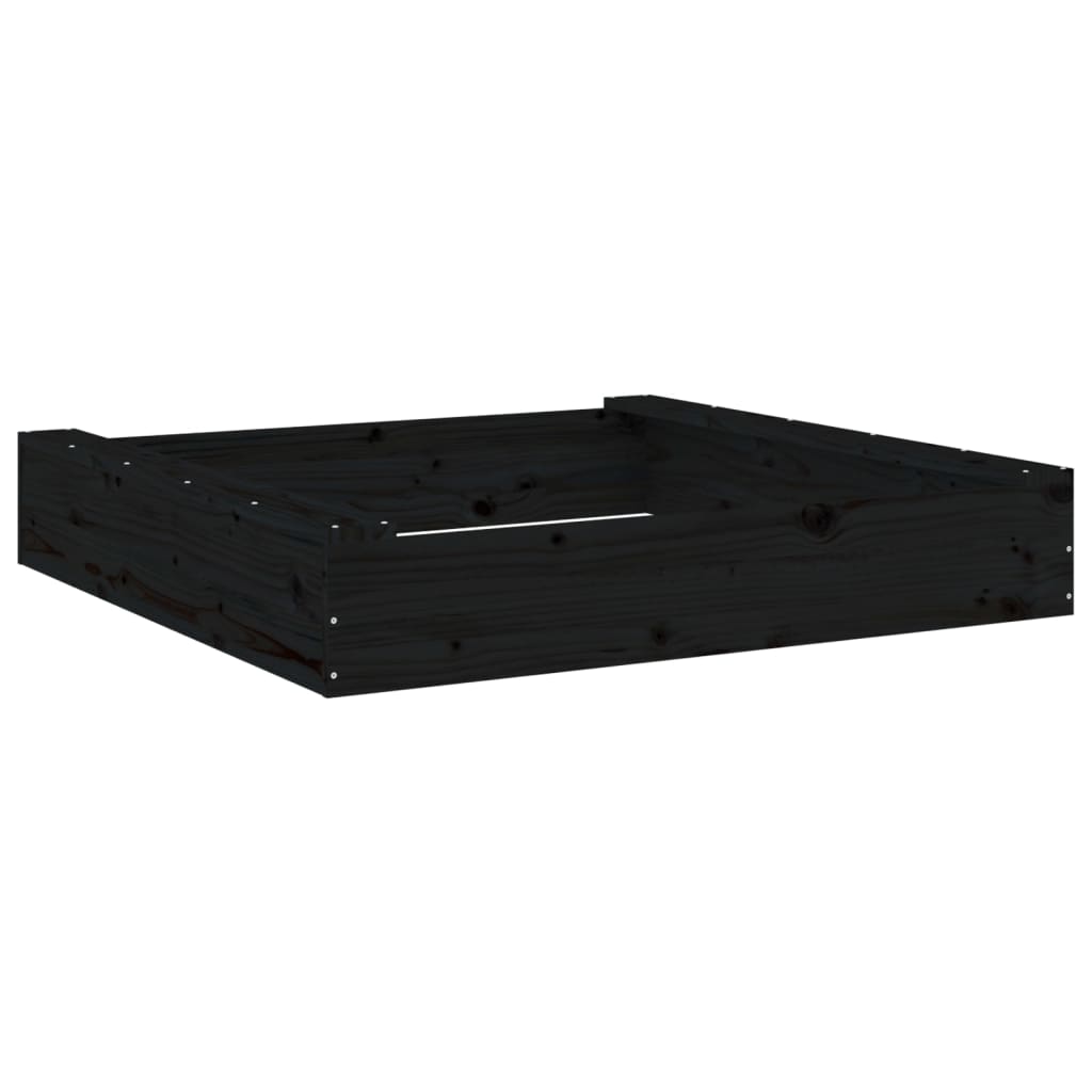 vidaXL Sandbox with Seats Black Square Solid Wood Pine 2