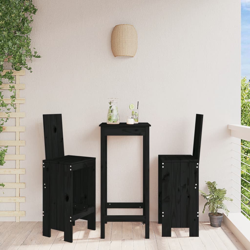 vidaXL Bar Stools 2 pcs Black 40x42x120 cm Solid Wood Pine 1