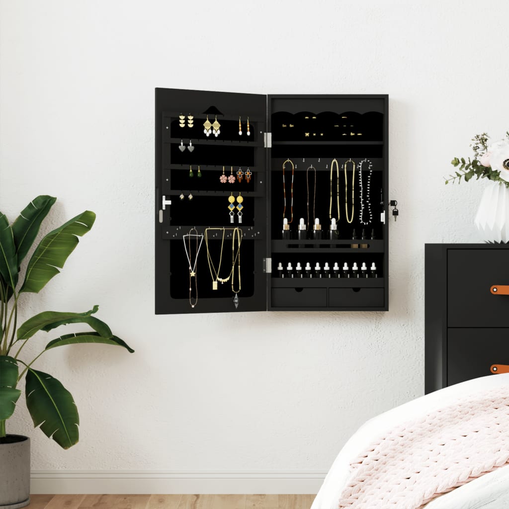 vidaXL Mirror Jewellery Cabinet Wall Mounted Black 37.5x10x67 cm 1