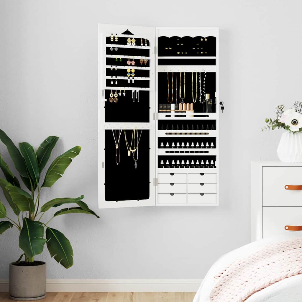 vidaXL Mirror Jewellery Cabinet Wall Mounted White 37,5x10x106 cm 1