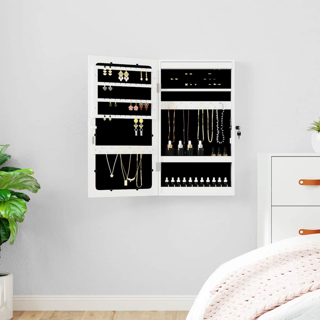 vidaXL Mirror Jewellery Cabinet with LED Lights Wall Mounted White 1