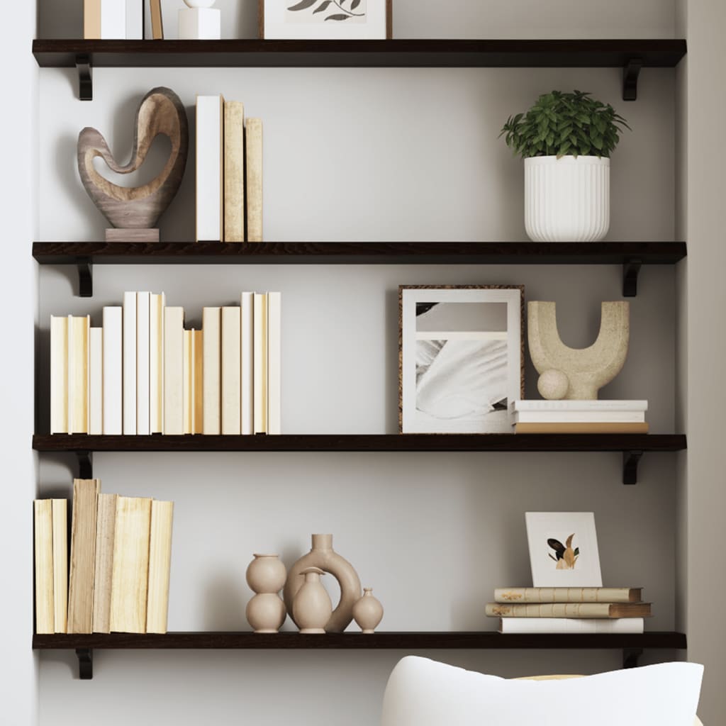 Wall Shelf Treated Solid Wood Oak Dark Brown Height 2 cm Width 80 cm 20 cm