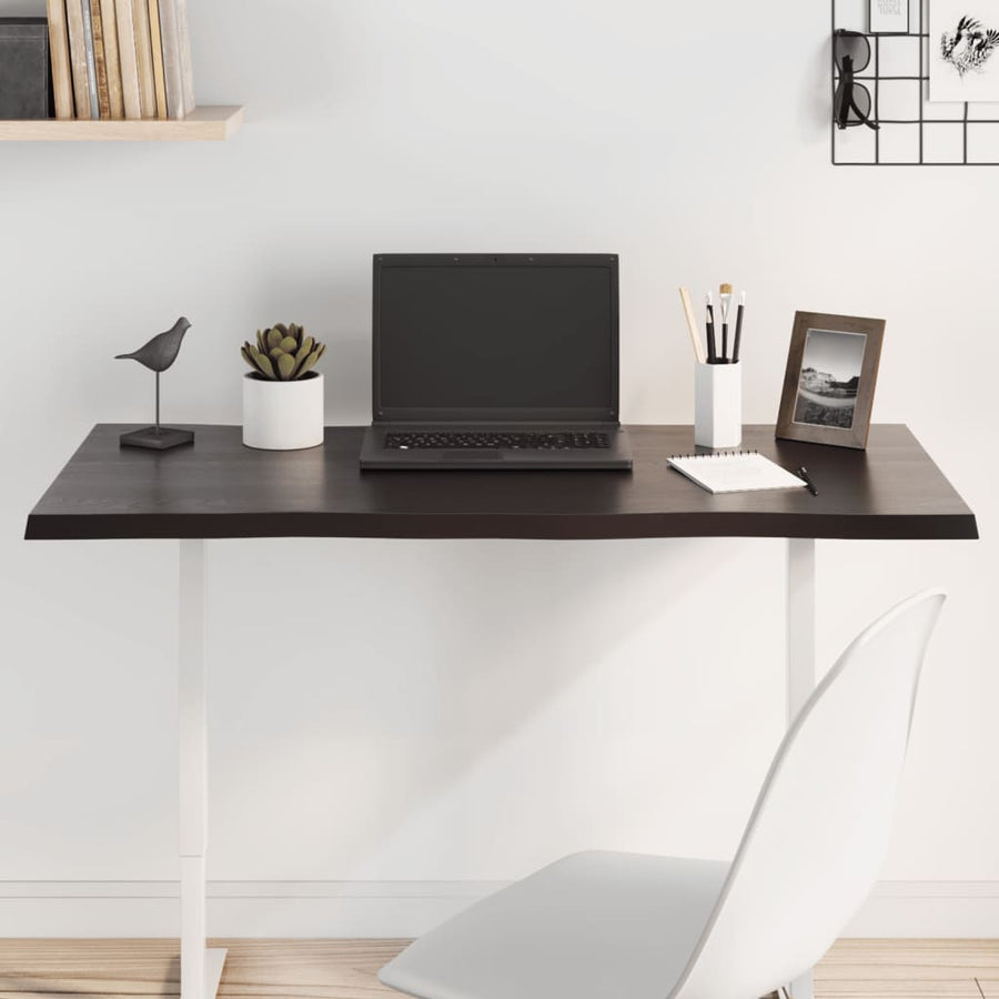 Table Top Dark Brown Solid Wood Oak Live Edge