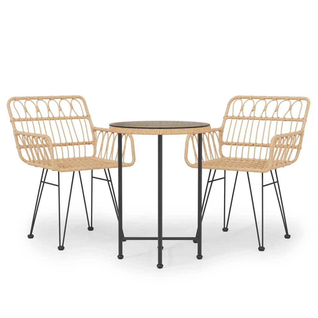3 Piece Garden Dining Set Poly Rattan Brown