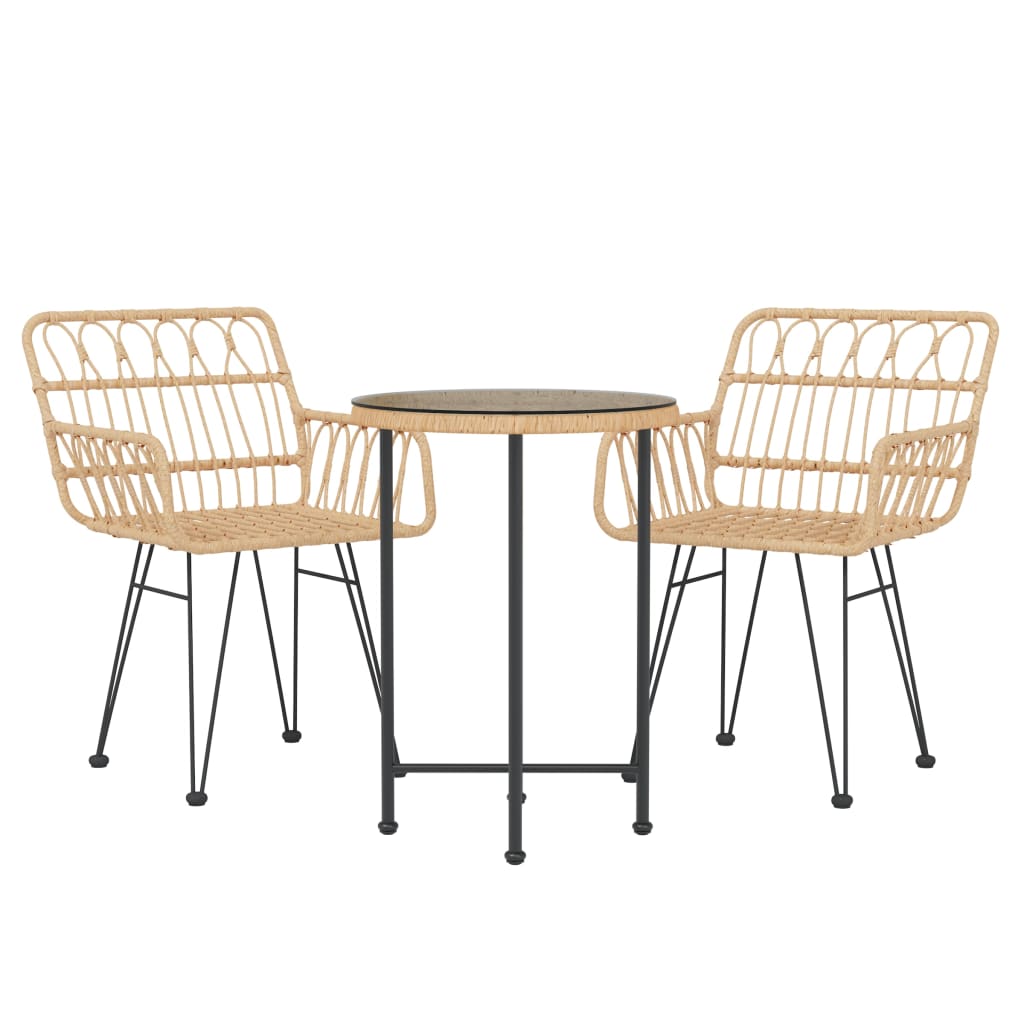 3 Piece Garden Dining Set Poly Rattan Brown