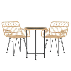 3 Piece Garden Dining Set Poly Rattan Brown