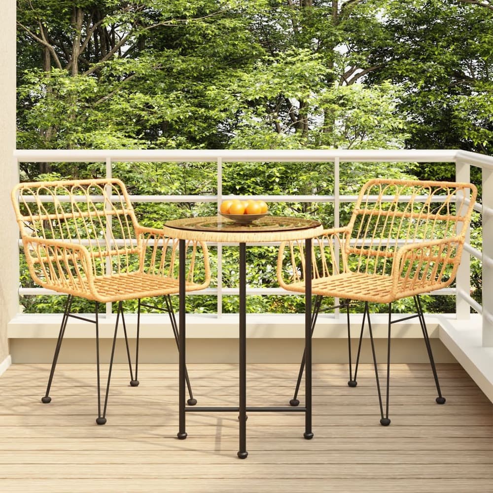3 Piece Garden Dining Set Poly Rattan Brown