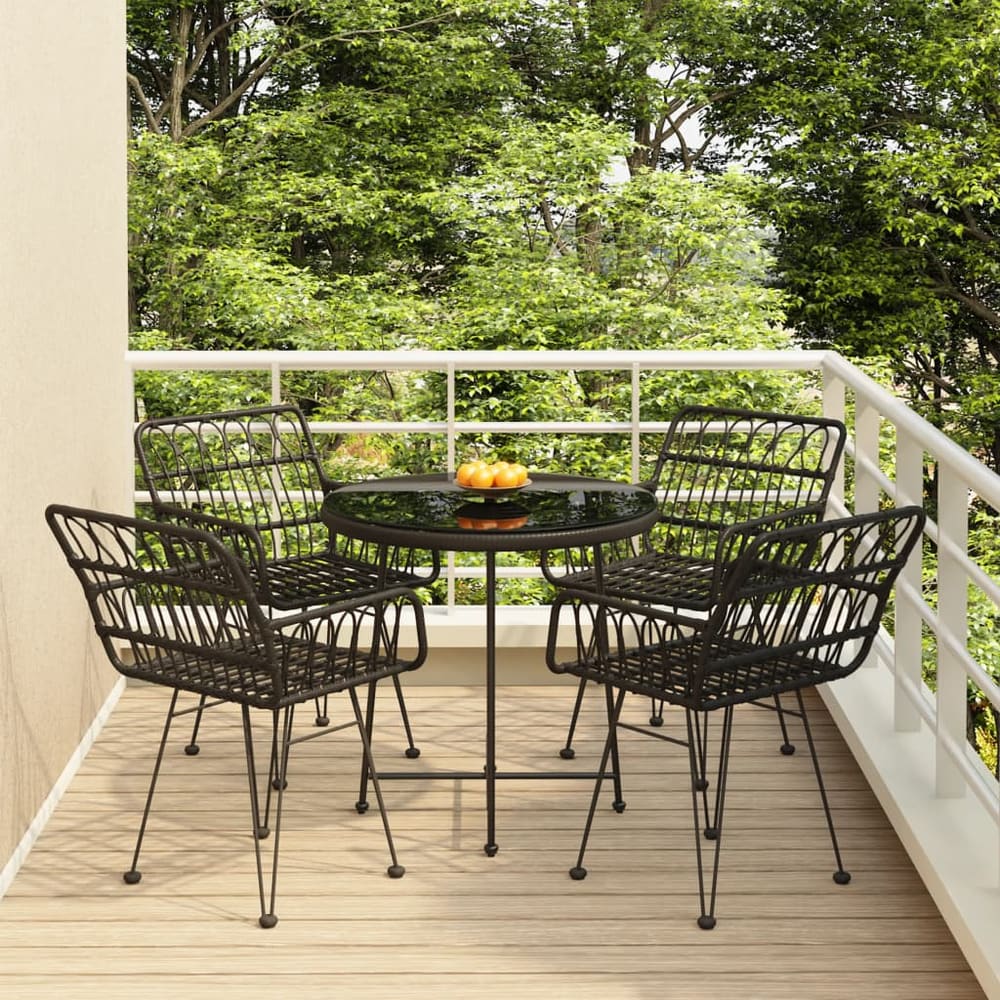 5 Piece Garden Dining Set Poly Rattan Black
