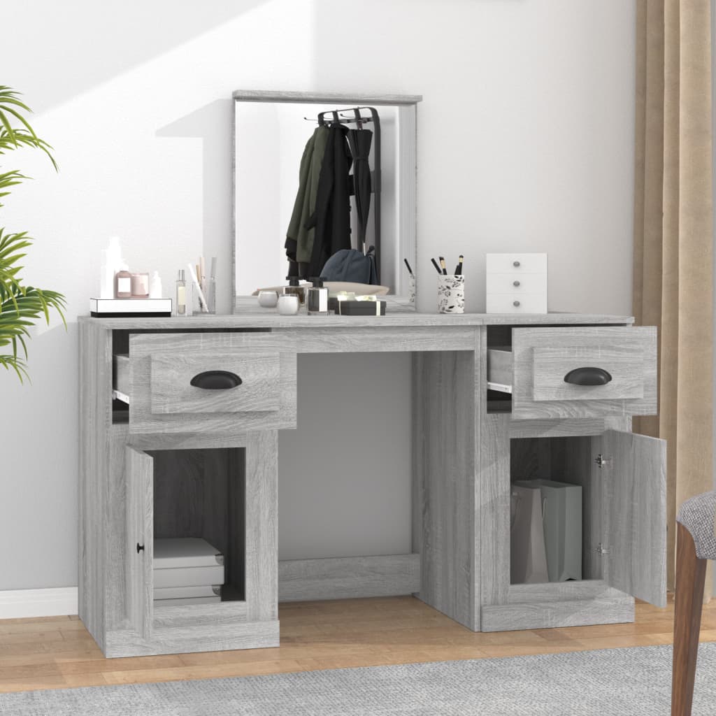 vidaXL Dressing Table with Mirror Grey Sonoma 130x50x132.5 cm 3