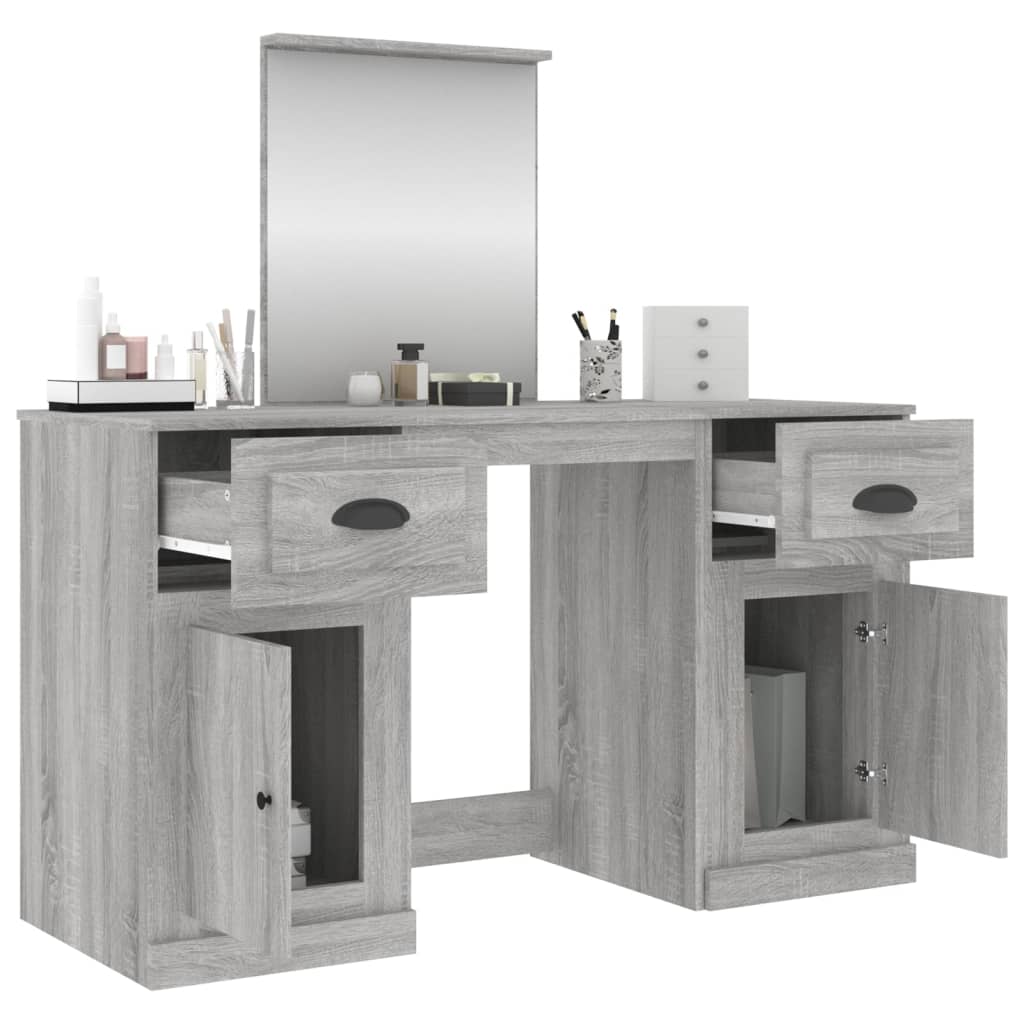 vidaXL Dressing Table with Mirror Grey Sonoma 130x50x132.5 cm 5