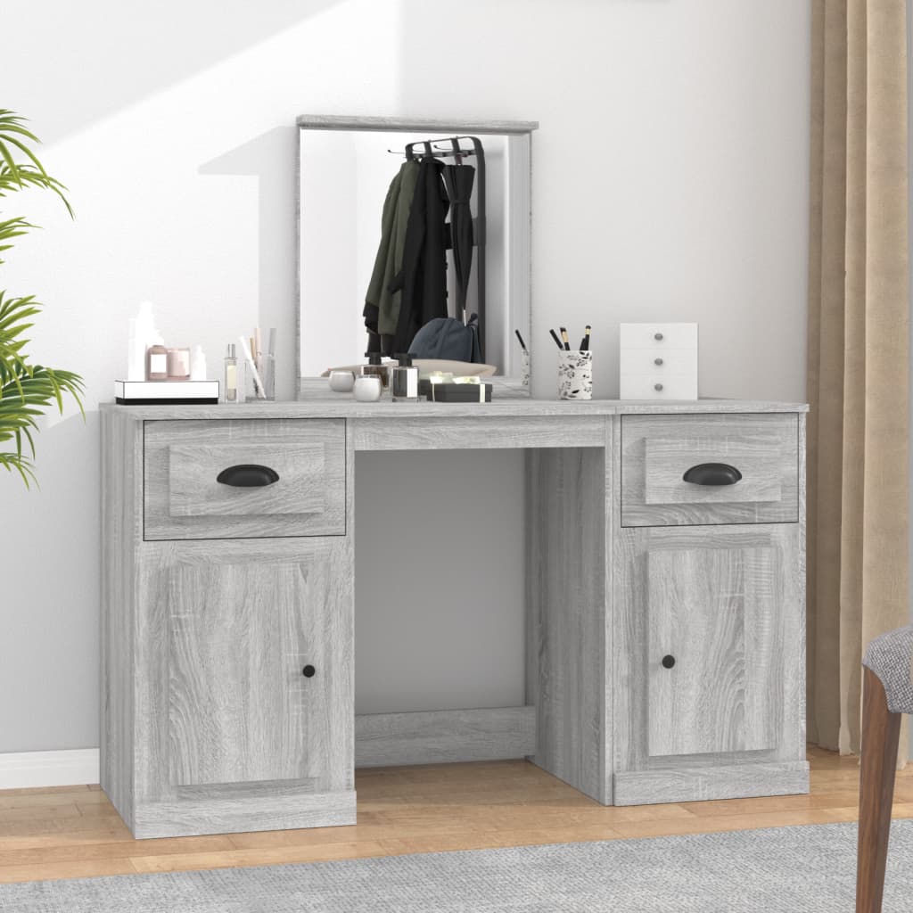 vidaXL Dressing Table with Mirror Grey Sonoma 130x50x132.5 cm 1