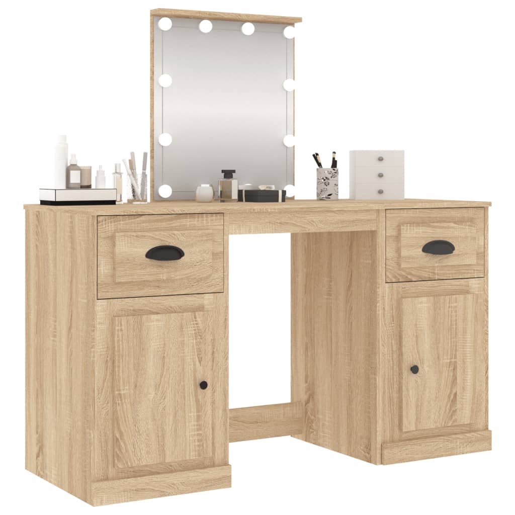 vidaXL Dressing Table with LED Sonoma Oak 130x50x132.5 cm 4