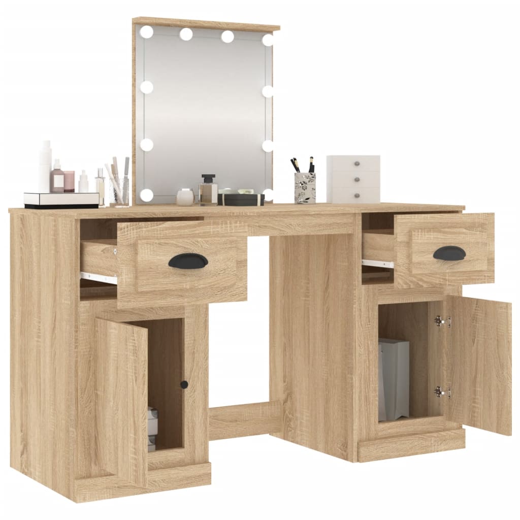 vidaXL Dressing Table with LED Sonoma Oak 130x50x132.5 cm 5