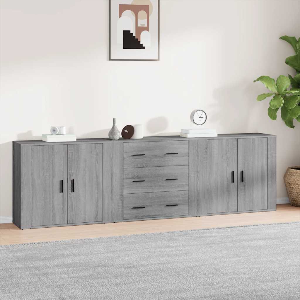 Sideboards 3 pcs Engineered Wood Grey sonoma