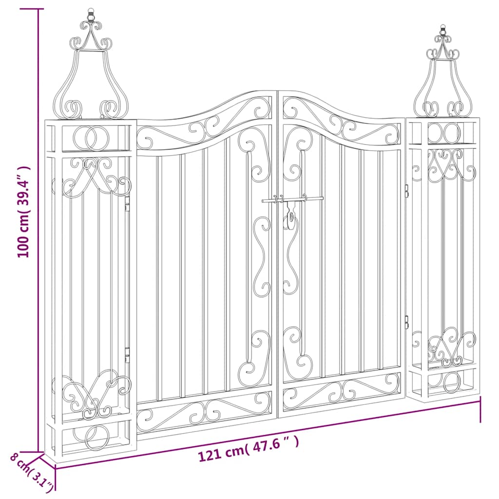 Garden Gate Black Wrought Iron 121 cm 100 cm 8 cm