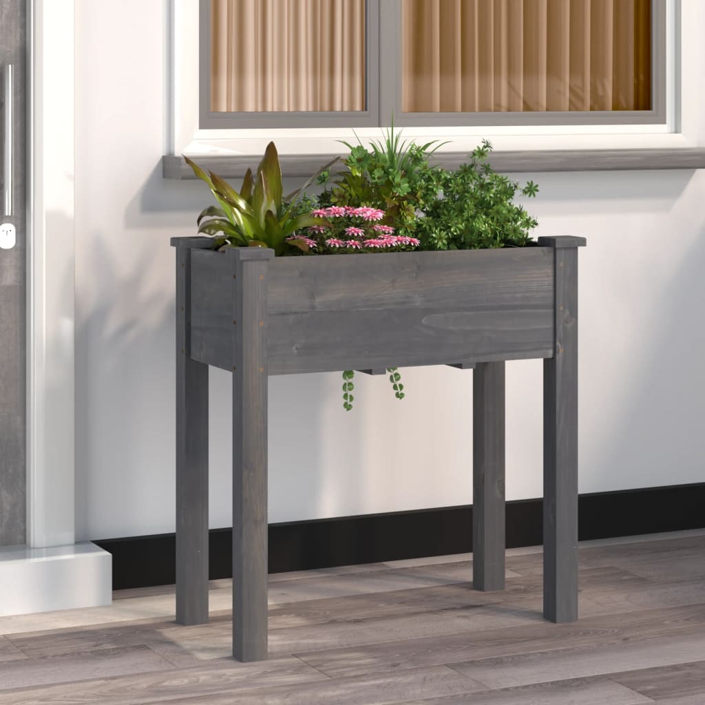 Planter with Liner Solid Wood Fir Height 76 cm Grey 71 cm 37 cm