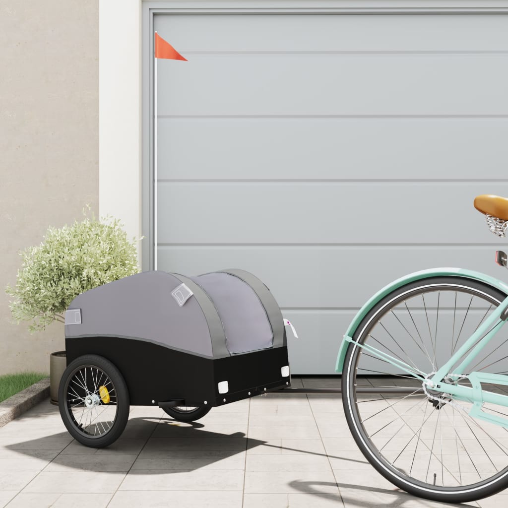 Bike Trailer Black and 30 kg Iron Height 53 cm Grey 123 cm 52 cm