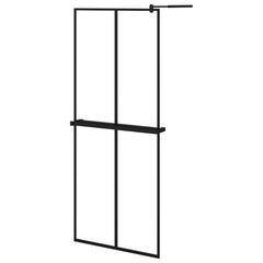 Walk-in Shower Wall with Shelf Black 2x2 Grids Transparent 80 cm 195 cm