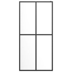 Walk-in Shower Wall with Shelf Black 2x2 Grids Transparent 80 cm 195 cm