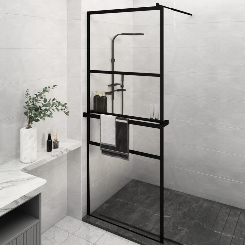 vidaXL Walk-in Shower Wall with Shelf Black