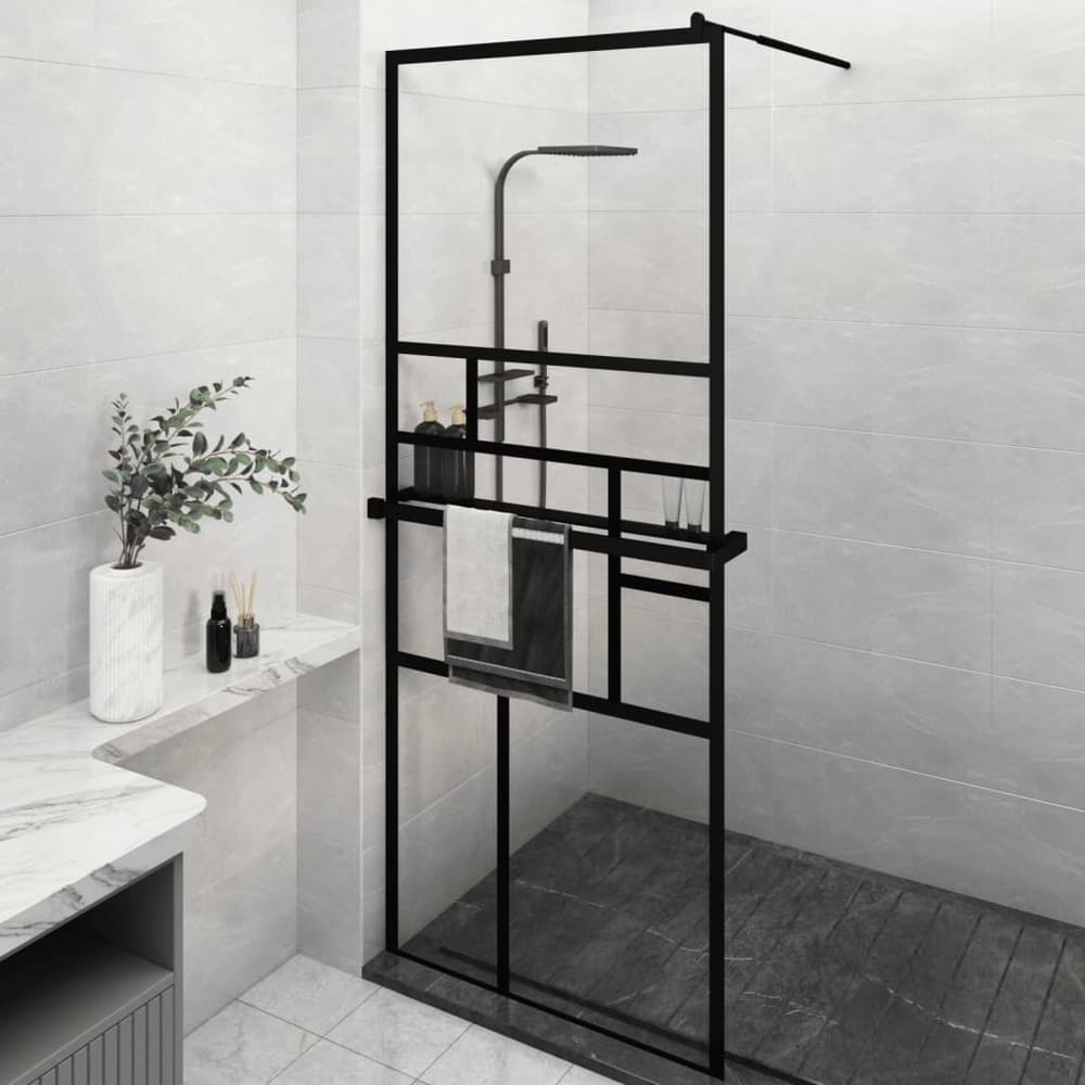 Walk-in Shower Wall with Shelf Black 80 x 195 cm Pattern 2