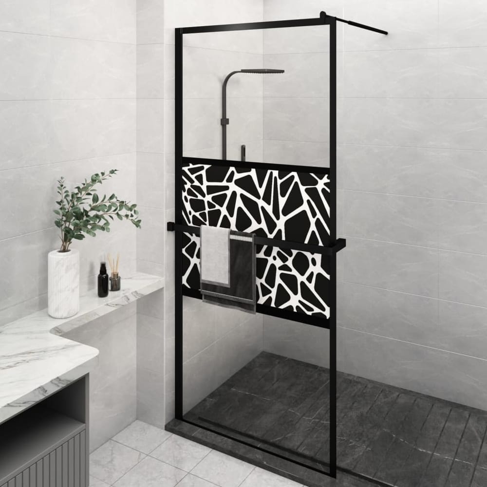 Walk-in Shower Wall with Shelf Black 90 x 195 cm Stone design