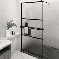 Walk-in Shower Wall with Shelf Black 115 x 195 cm Frosted