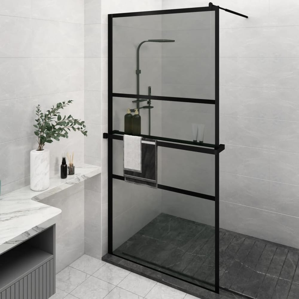 Walk-in Shower Wall with Shelf Black 115 x 195 cm Black