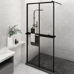 Walk-in Shower Wall with Shelf Black 2x2 Grids Transparent 118 cm 190 cm