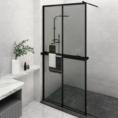 Walk-in Shower Wall with Shelf Black 2x2 Grids Black 118 cm 190 cm